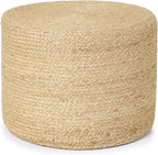 REDEARTH · Cylindrical Pouf Foot Stool Ottoman - Jute Braided Pouffe Poof Accent Sitting Footrest for Living Room, Bedroom, Nursery, Patio, Lounge & Other Rooms (Natural, 18"X18"X14")