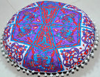 Round Mandala Floor Pillow Cover Seating Cushion Throw Cover Ottoman Pouf Cover Pom Pom Pillow Cases Hippie Decorative Bohemian Boho Indian 22 Inches (Purple Blue)