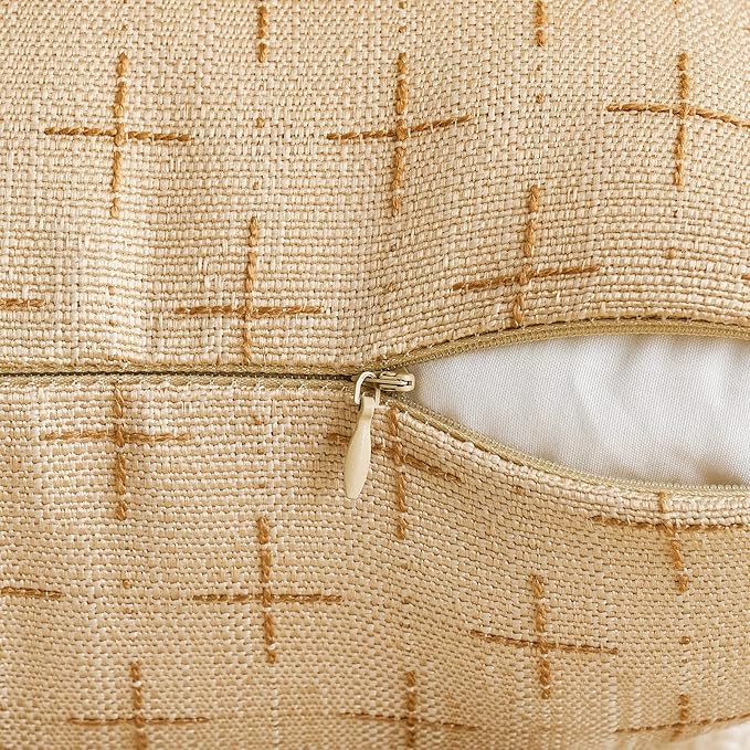MIULEE Pack of 2 Decorative Burlap Linen Throw Pillow Covers Modern Farmhouse Pillowcase Rustic Woven Textured Cushion Cover for Sofa Couch Bed 24x24 Inch Light Yellow