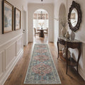 GENIMO 2X10 Washable Vintage Runner Rug for Hallway, Non-Slip Low Pile Chenille Print Rug, Soft Rugs for Indoor Entryway Kitchen Corridor, Indigo & Flush