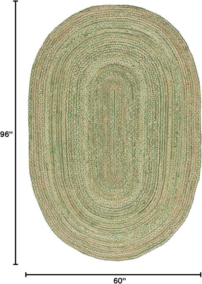 SAFAVIEH Area Rug 5x8 Oval- Cape Cod Collection - Green & Natural Brown, Handmade Jute & Cotton, Woven Braided Design (CAP202Y)