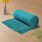 Vonty Teal Knitted Blanket with Tassels Fringe 50" x 60", Super Soft Knit Throw Blanket, Farmhouse Decorative Lightweight Blanket for Couch, Sofa, Bed