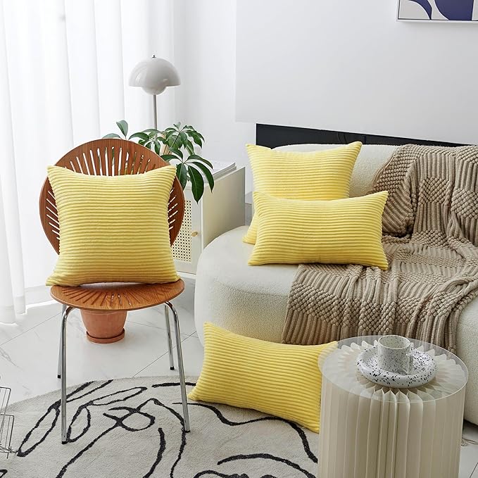 Home Brilliant Spring Pillow Covers 16x16 Yellow Throw Pillow Covers Supersoft Stripe Corduroy Accent Pillow Covers Decorative Couch Sofa Living Room Fall Winter, 16 x 16 inch, Sundress
