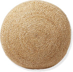 Casafield Hand-Braided Jute Pouf Ottoman Footrest, 18" W x 18" D x 18" H - Round, Natural Woven Boho Floor Cushion, Home Decor for Living Room