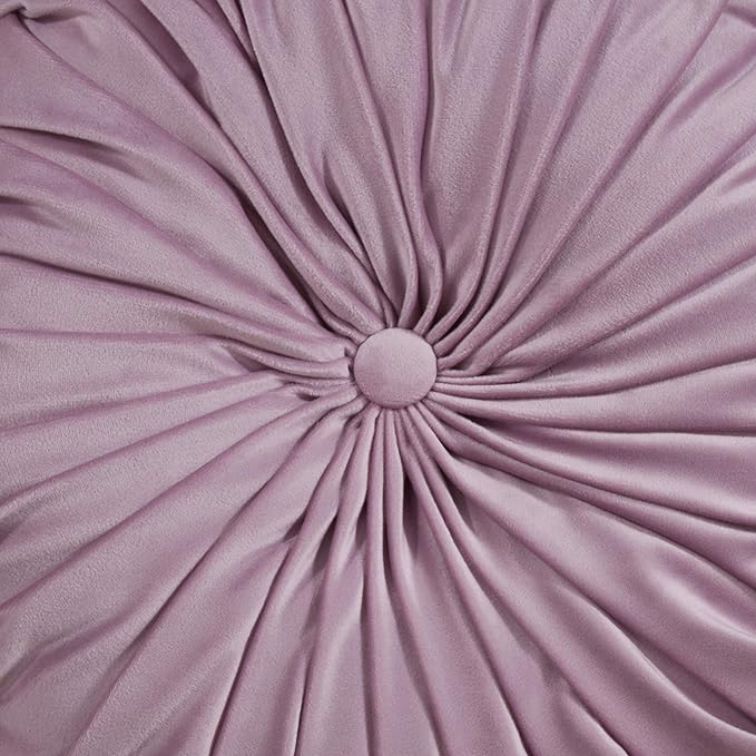 SARO LIFESTYLE Round Velvet Pintucked Poly Filled Throw Pillow