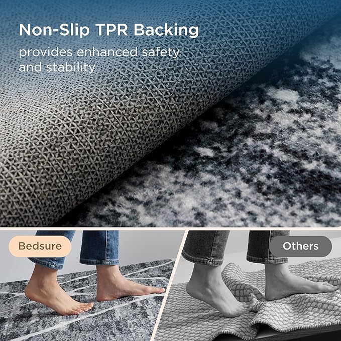 Bedsure 3x5 Area Rugs for Living Room, Machine Washable Modern Style Rug, Non-Slip Backing, Non-Shedding, Low Pile Easy Care Throw Carpet for Bedroom Dining Room, Charcoal Gray