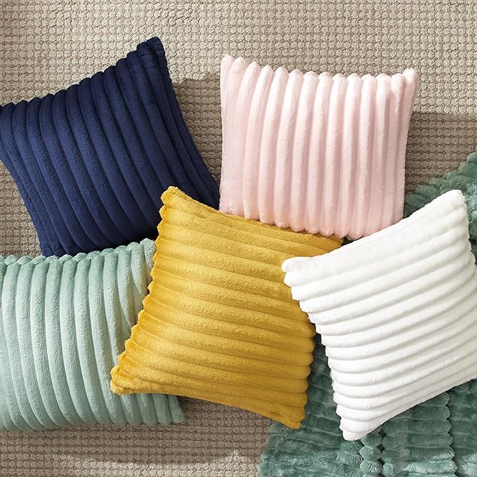 Bedsure Double-Side Striped Throw Pillow Covers 18x18 Set of 2, Spring Fluffy Sage Green Soft Decorative Pillow Covers, Home Decor for Couch Sofa Living Room Bedroom