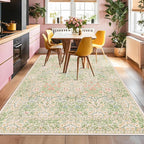 Light Beige Green Living Room Rug, 6x8 Washable Area Rug for Kids Room, Bedroom, Nursery Room, Living Room, Dining Room, Low Pile Non-Slip - Vintage Design & Stain Resistance