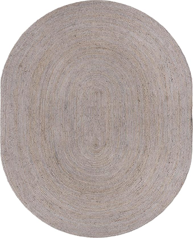 Unique Loom Braided Jute Collection Area Rug - Dhaka (8' x 10' Oval, Gray)