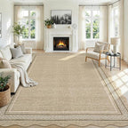 GarveeHome Washable Large 10 x 14 Area Rug for Living Room Scalloped Bordered Jute Rug Printed Non Slip Soft Bedroom Rugs Large Low Pile Stain Resistant Carpet for Nursery Dining Room Classroom, Jute