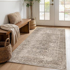 FMFUNCTEX 4x6 Washable Area Rug Neutral Vintage Taupe Non Slip Low Pile Traditional Indoor Carpet for Living Room Bedroom Soft Retro Floral Mat Throw Rug for Dining Office Kitchen Dorm Entryway