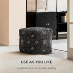 Anji Mountain Pouf Ottoman Foot Rest, Handmade Ottoman Pouf, Comfortable Foot Stool, Decorative Floor Seating for Living Room Decor, Bedroom & Home Décor Accent - Obsidian Souk