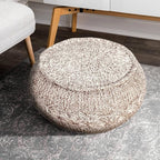 L. R. Resources, Inc. LR Home Beige/White Cable Knit Cotton Pouf for Home Decor | Hand Made Modern Foot Rest for Bedroom & Living Room Décor | 20 x 20 x 12 Stuffed Pouf for Seating