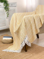 Chardin home Yellow Braided Waffle Weave Throw, 50x60 Inch Recycled Cotton- Large, Wearable, Breathable, Skin-Friendly Everyday use Blanket for Couch, Bed, Sofa - Soft Lightweight Picnic Rug