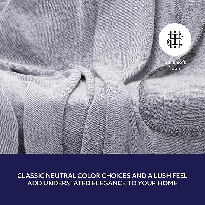 Mon Chateau 60" x 70" Fireside Mélange Throw Blanket, Contrast Stitching Soft Blanket for Queen-Size Bed, Couch, or Sofa, Cozy Home Decor and Stylish Living Room Comfort, Moonstone