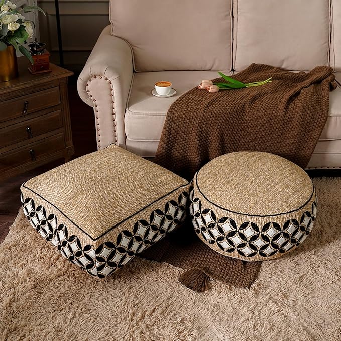 SUTAVIA Pouf Cover Ottoman Unstuffed Pouf Seat Footrest Decorative Storage Bean Bag Floor Chair for Home Decor Living Room Bedroom (White Decor, Square, 20" D x 20" W x 8" H)