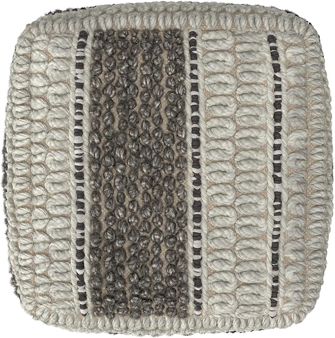 SIMPLIHOME Grady Square Pouf - 18 inch Wide Wool and Cotton Handloom Woven Ottoman in Earth Tone Brown, Contemporary Footstool or Extra Seating for Living Room with Polystyrene Bead Filling, Assembled