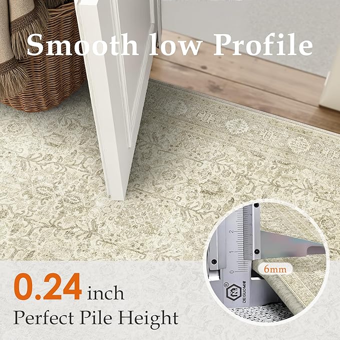 Beige Runner Rug 2x8 Vintage Area Carpet Hallway Long Indoor Kitchen Washable Living Room Low Pile Traditional Distressed Retro Accent Throw Rug Non Slip Laundry Bathroom Office