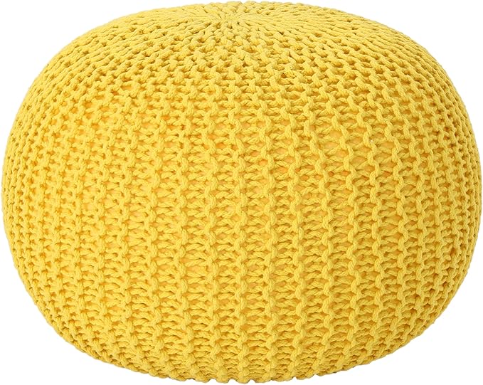 Christopher Knight Home Belle Knitted Cotton Pouf, Yellow