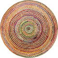COTTON CRAFT Jute Chindi Braid Rag Rug - Boho Farmhouse Rustic Area Accent Throw Rug - Handwoven Reversible Natural Recycled Cotton - Living Room Den Study Home Décor Gift - 4 Feet Round - Multi Color