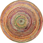 COTTON CRAFT Jute Chindi Braid Rag Rug - Boho Farmhouse Rustic Area Accent Throw Rug - Handwoven Reversible Natural Recycled Cotton - Living Room Den Study Home Décor Gift - 4 Feet Round - Multi Color