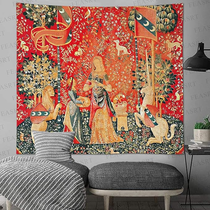 FEASRT Princess European Royal Tapestry, 90x84 Inches Soft Flannelette, Medieval Maiden Wall Blanket
