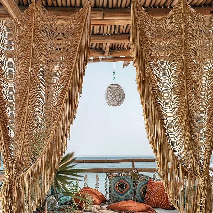 Macrame Curtain Boho Curtain Room Divider Doorway Wall Decor Fiber Yarn Art Craftsmanship Bedroom Wedding Backdrop 41" W x 75" L（1 Panel