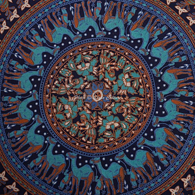 Popular Handicrafts Floor Pillow Cushion Cover - Hippie Elephant Mandala Cushion Cover Large Cotton - Pouf Cover Round Bohemian Yoga Decor, 32" Turqouise