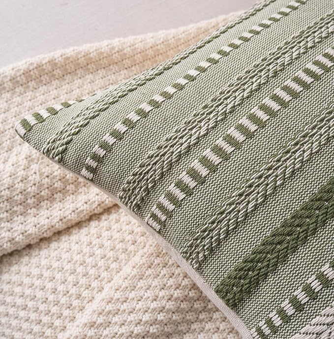 Boho Throw Pillow Covers 20x20 Inch Set of 2, Farmhouse Decorative Couch Pillow Cases, Green Accent Pillows of Bed, Sofa Bedroom Living Room Home Decor Cushion Cover