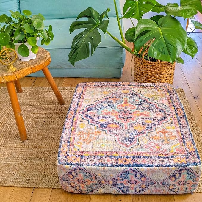 Mandala Life ART Bohemian Outdoor Floor Cushion Cover - Unstaffed 24x8 inches - Vintage Square Pouf Otttoman - Pillow Case for Garden Party, Pool, Balcony, Patio