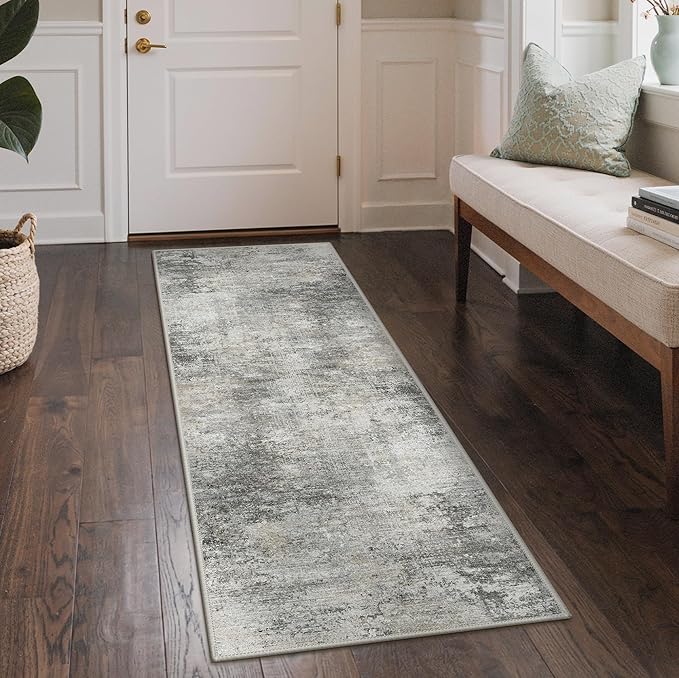 GENIMO Washable Rugs 2x5 Runner Rugs for Hallway Kitchen, Modern Lightweight Rug Ultra Soft Indoor Runner Rugs for Entryway, Low Pile Carpet with Non Slip Backing, Mist Grey