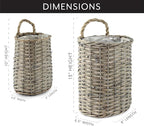 AuldHome Design Wall Hanging Baskets (Set of 2, Gray); Woven Wicker Rustic Farmhouse Gray Washed Door Baskets, Small and Medium Size