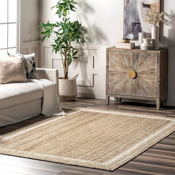 nuLOOM Rikki Coastal Braided Jute Accent Rug, 4' Square, Off-white