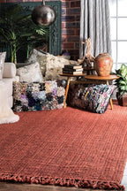 nuLOOM 5x8 Daniela Jute Tassel Hand Woven Area Rug, Brick, Solid Chunky Farmhouse Design, Natural Fiber, For Bedroom, Dining Room, Living Room, Hallway, Office, Entryway