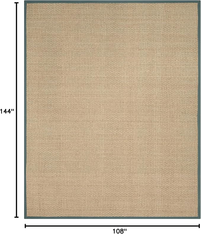 SAFAVIEH Area Rug 9x12 - Natural Fiber Collection - Large - Natural & Light Blue, Seagrass, Basketweave Pattern with Border (NF114M)