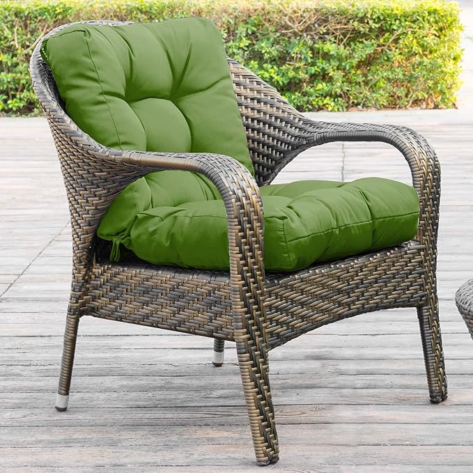 QILLOWAY Outdoor Seat/Back Chair Cushion Tufted Pillow, Spring/Summer Seasonal Replacement Cushions - Set of 2 (Dark Green)