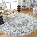 SAFAVIEH Vintage Hamadan Collection Area Rug - 6'7" Round, Grey & Ivory, Traditional Persian Design, Non-Shedding & Easy to Clean, Ideal for Living Room, Bedroom, Dining Space (VTH211G)