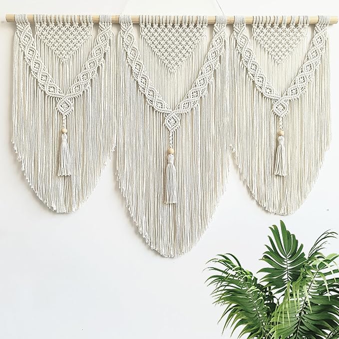 Large Macrame Wall Hanging - Boho Tapestry Macrame Wall Decor Art- Chic Bohemian Handmade Woven Tapestry Home Decoration for Bedroom Living Room Apartment Dorm Gallery - 43"x32" (Tassels)
