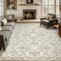 9×12 Washable Large Area Rugs for Living Room, Floral Soft Rug Non Slip Stain Resistant Carpet for Bedroom Dining Room Kitchen Farmhouse Home Decor，Beige Multi 061
