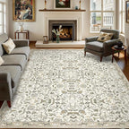4×6 Washable Large Area Rugs for Living Room, Floral Soft Rug Non Slip Stain Resistant Carpet for Bedroom Dining Room Kitchen Farmhouse Home Decor，Beige Multi 061