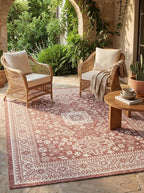 Rugs.com Outdoor Aztec Collection Rug – 5' x 8' Rust Red Flatweave Rug Perfect for Living Rooms, Large Dining Rooms, Open Floorplans