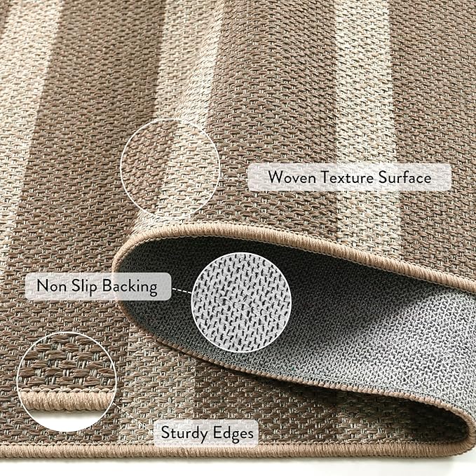 Lahome Elance Striped Easy Jute Kitchen Runner, 2x8 Washable Indoor Outdoor Entryway Runner Rug, Farmhouse Neutral Non Slip Non Shedding Carpet for Hallway Porch Foyer, Khaki