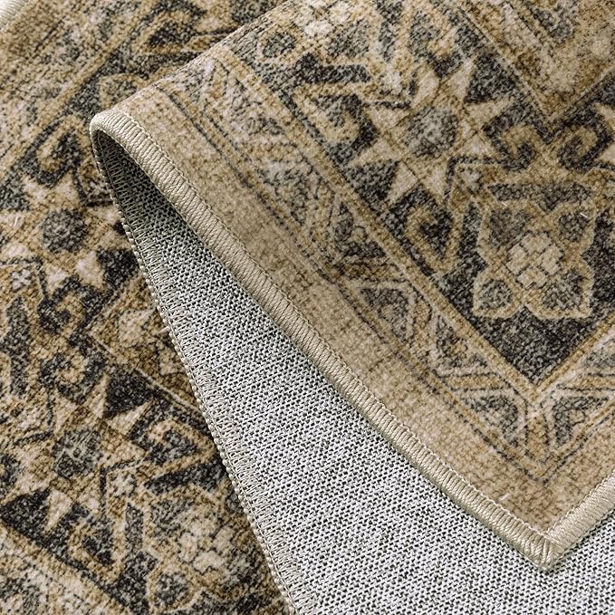 5x7 Brown Black Area Rug for Living Room Washable Vintage Distressed Carpet Bedroom Low Pile Non Slip Indoor Soft Retro Throw Accent Rug Office Kitchen Bathroom Dining Room