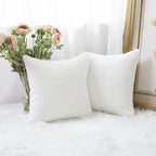 Home Brilliant 16x16 Throw Pillow Covers for Couch Striped Velvet Decorative Pillowcases for Chair Sofa Bench Toddler, 40x40 cm, Set of 2, Pure White