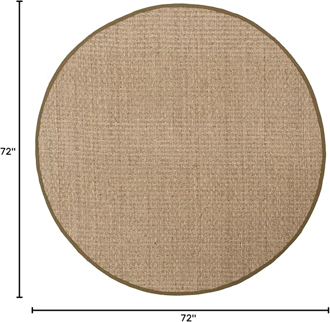 SAFAVIEH Area Rug 6' Round - Natural Fiber Collection - Natural & Olive Green, Seagrass, Basketweave Pattern with Border (NF114G)