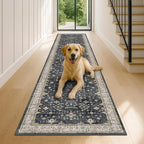 Black Boho Washable 3x12 Extra Long Runner Rug for Hallway, Waterproof Large Kitchen Floor Rug, Non-Slip Stain & Fade Resistant, Vintage Floral Decor