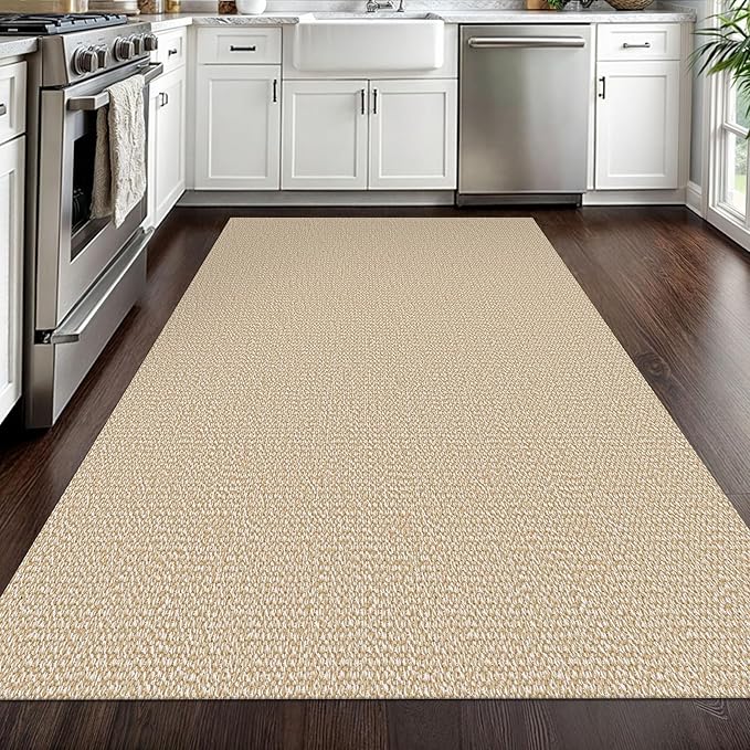 EARTHALL Washable Area Rug 4x6 Ft Non Slip Rugs for Entryway Braided Throw Rugs Bedroom Carpet Cotton Entry Rug Woven Floor Carpets for Bedroom Dining Room Living Room, Golden Beige/White