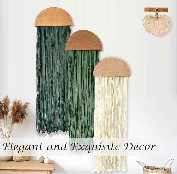 Induslyfe Macrame Wall Hanging 3 pcs Tapestry Woven Boho Home Chic Wall decor Bohemian Geometric Art Decor Bedroom Nursery Apartment Dorm Decoration Minimalistic Sage Green gift Birthday Xmas