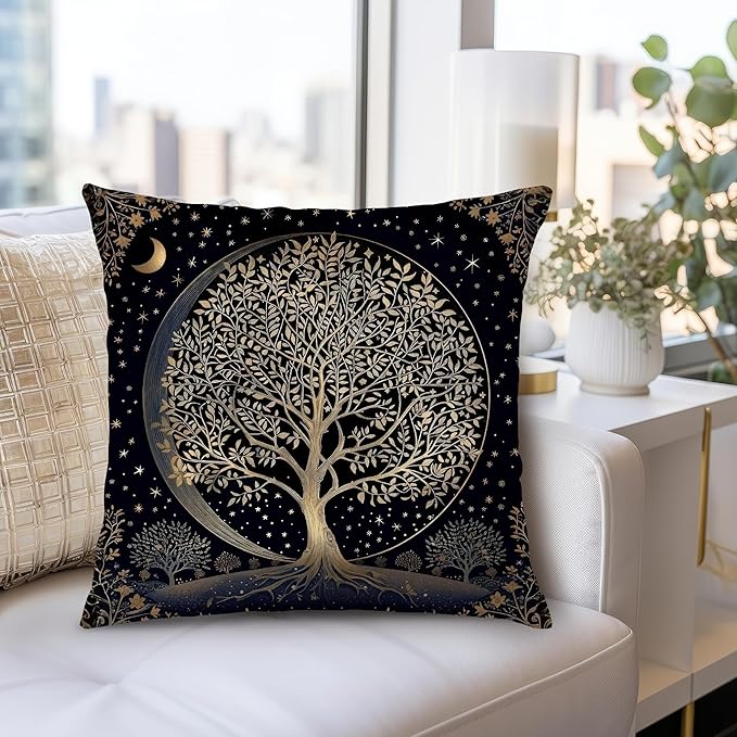 Dark Vintage William Morris Night Moon Forest Decor Pillow Covers 18x18,Black Forest Decor,Dark Dcademia Floral Decorative Throw Pillow Covers for Home Bedroom Living Room