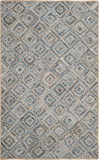 SAFAVIEH Cape Cod Collection Area Rug - 5' x 8', Natural & Blue, Handmade Flat Weave Diamond Braided Jute & Denim, Ideal for High Traffic Areas in Living Room, Bedroom (CAP354A)